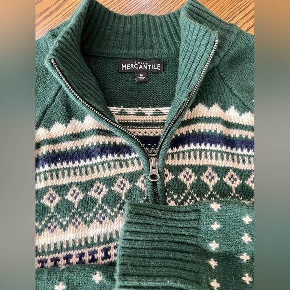 J Crew Mercantile Sweater Mens Medium Lambs Wool Blend 1/4 Zip Green Mock Neck - Picture 4 of 7
